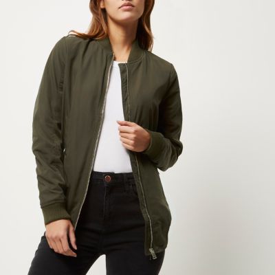 Khaki longline bomber jacket